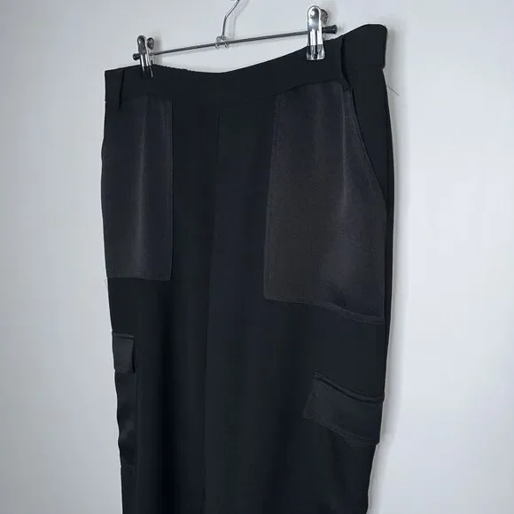 Anthropologie Maeve Women’s Delancey Cargo Joggers Satin Trimmed Black Size M - Picture 2 of 5